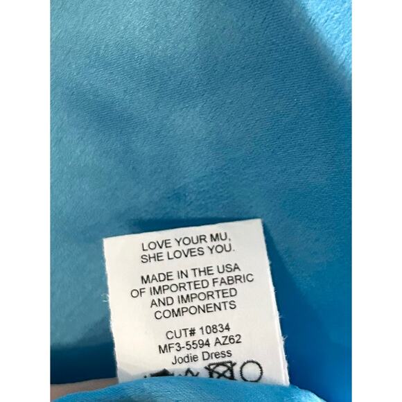 Show Me Your Mumu Jodie Dress in Azure Blue Luxe Satin S NWT - Picture 6 of 9